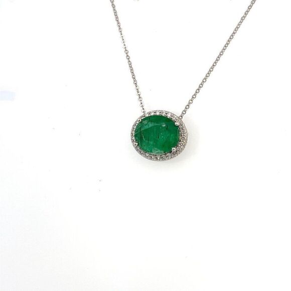 Natural Emerald Diamond Pendant Necklace 15" 14k WG 4.06 TCW Certified 215626 - Picture 9 of 11